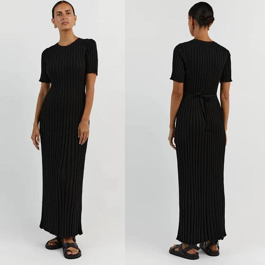 Keyla | Solid Knitted Women's Long Dress with Short Sleeves