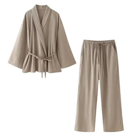 Keelia | Solid Kimono Cardigan Women's Pantsuit