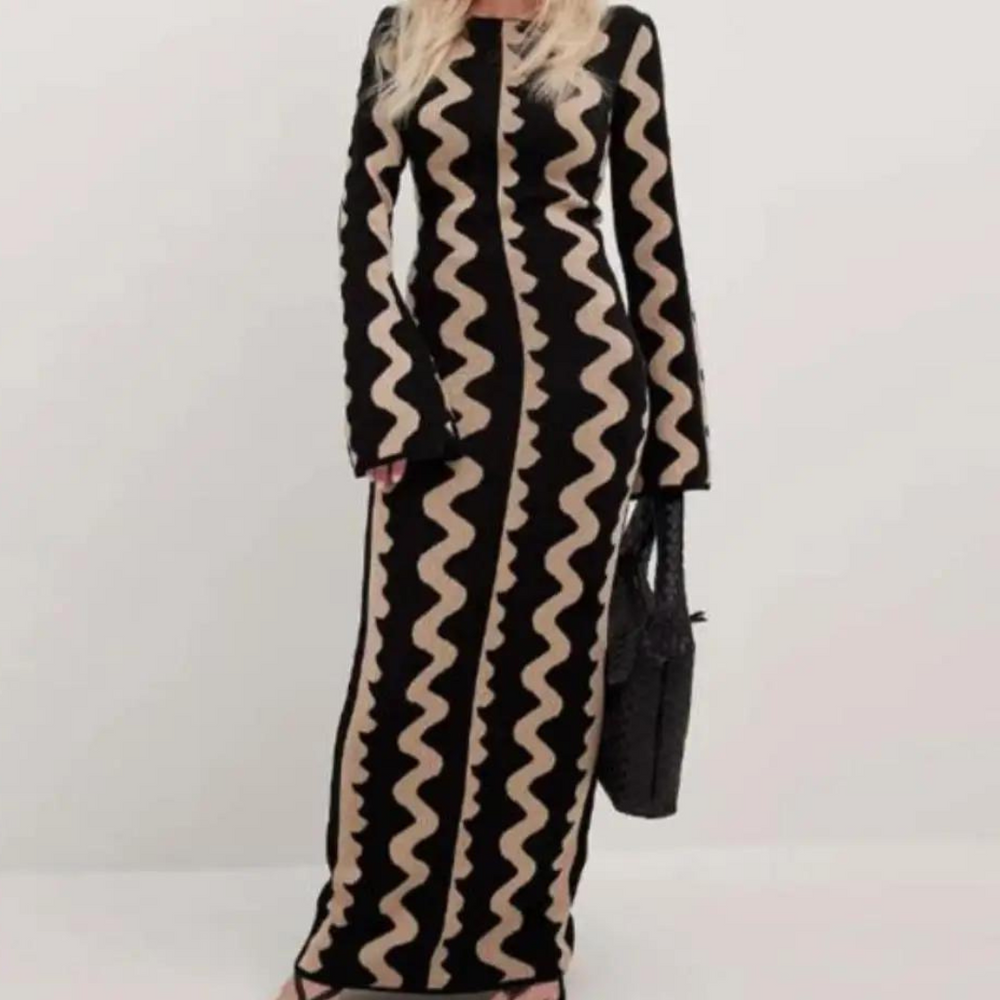 Alaia | Striped Knitted O-Neck Midi Dress