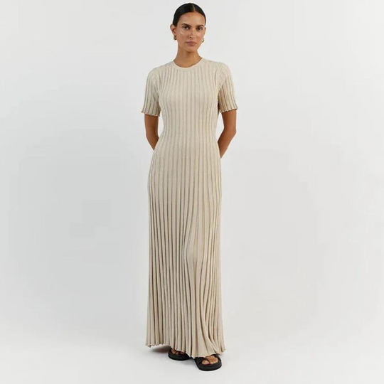 Keyla | Solid Knitted Women's Long Dress with Short Sleeves