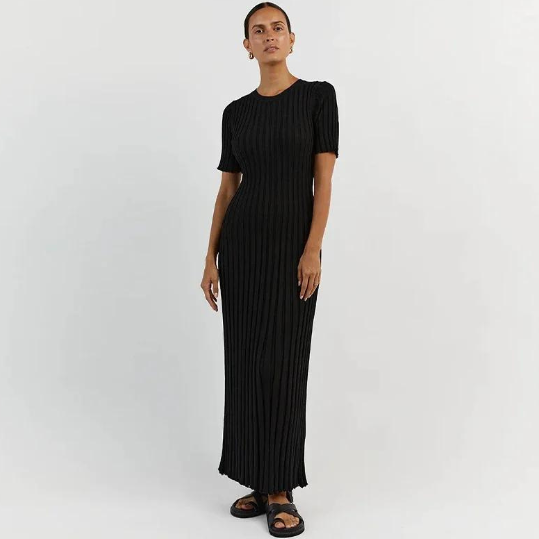 Keyla | Solid Knitted Women's Long Dress with Short Sleeves