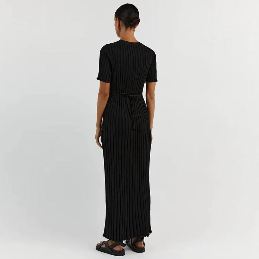 Keyla | Solid Knitted Women's Long Dress with Short Sleeves