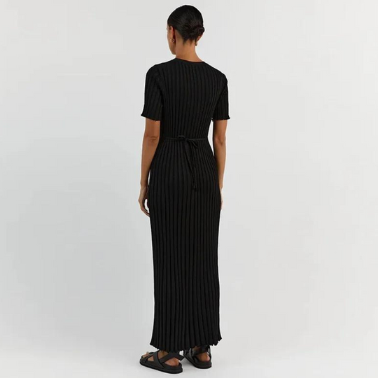 Keyla | Solid Knitted Women's Long Dress with Short Sleeves