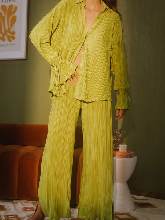 Kamila | Chic Solid Color Two-Piece Pleated Pants Suit