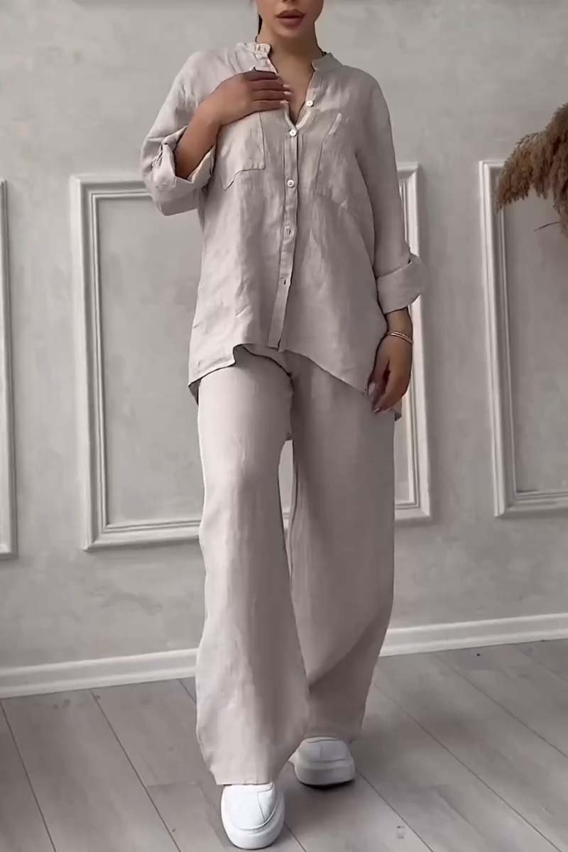 Karelin | Casual Two Piece Plain Cotton and Linen Trousers
