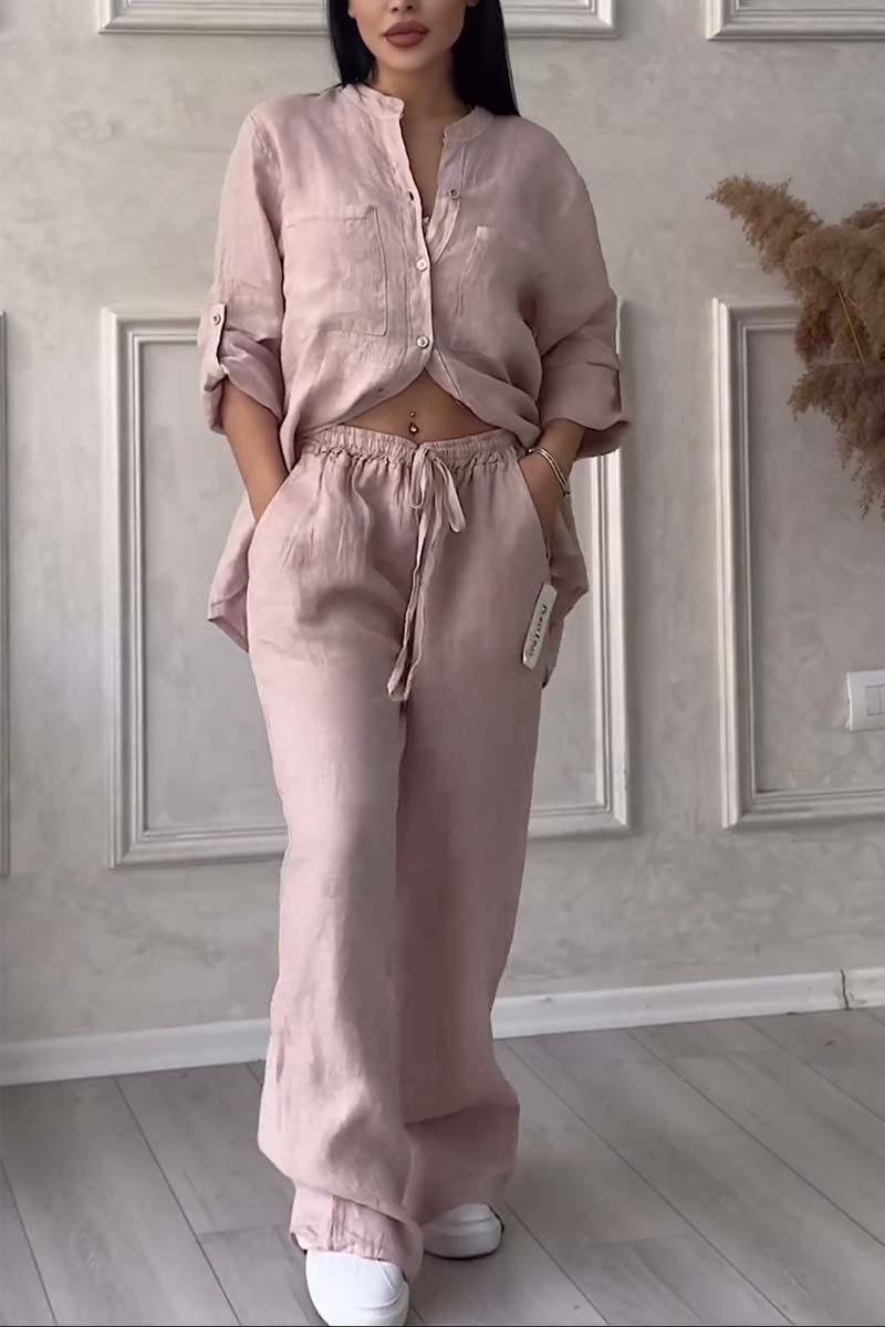 Karelin | Casual Two Piece Plain Cotton and Linen Trousers